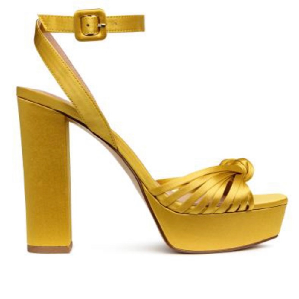 NEW H&M YELLOW SATIN PLATFORM BUCKLE SANDALS